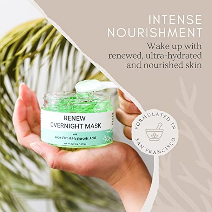 Doppeltree RENEW OVERNIGHT FACIAL MASK WITH ALOE VERA GEL & HYALURONIC ACID, ANTI AGING HYDRATING FACE MASK FOR NIGHT TIME SKIN CARE & REPAIR - FORMULATED IN SAN FRANCISCO USA - Image 2